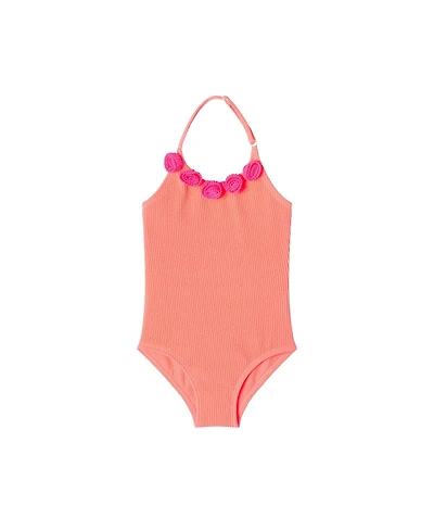 Toddler/Child Girls Orange Textured Halter Swimsuit