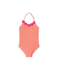 Toddler/Child Girls Orange Textured Halter Swimsuit