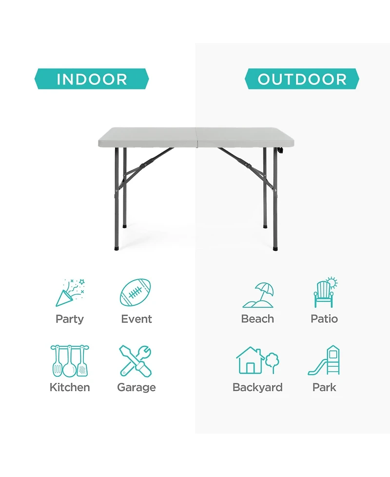 Best Choice Products 4ft Plastic Folding Table, Indoor Outdoor Heavy Duty Portable w/ Handle, Lock for Picnic