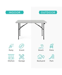 Best Choice Products 4ft Plastic Folding Table, Indoor Outdoor Heavy Duty Portable w/ Handle, Lock for Picnic