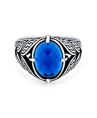 Bling Jewelry Unisex Stainless Steel Oval Blue Sapphire Cz Ring Oxidized Silver