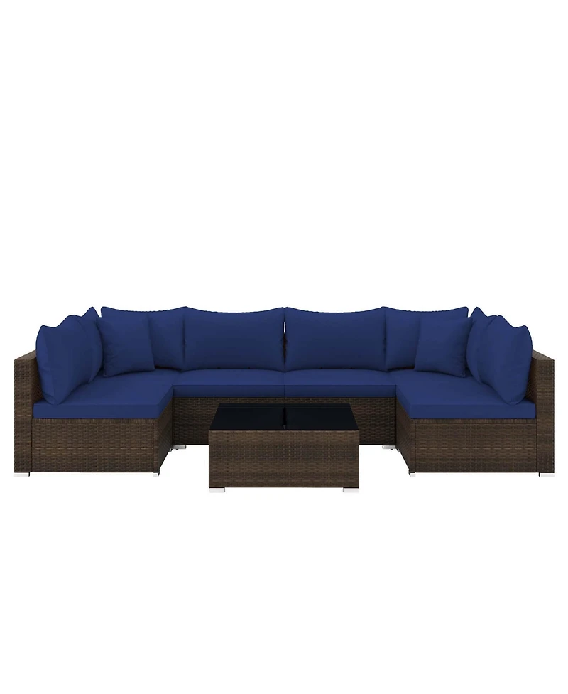Gymax Set of 7 Rattan Furniture Set Sectional Sofa Cushioned Garden Patio