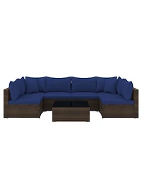 Gymax Set of 7 Rattan Furniture Set Sectional Sofa Cushioned Garden Patio
