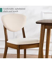 Best Choice Products 4-Piece Mid-Century Modern Upholstered Wooden Dining Set w/ 2 Chairs, Bench - Walnut/Cream