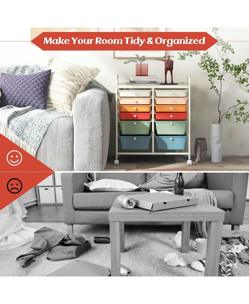 12 Drawers Rolling Cart Storage Scrapbook Paper Organizer Bins-Deep
