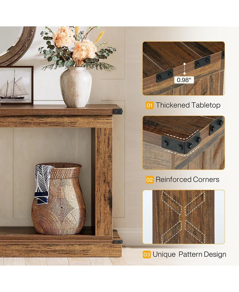 Tribesigns 63-Inch Console Table, Farmhouse Wood Sofa Table Behind Couch, 2-Tier Narrow Entryway Table with Storage, Rustic Brown