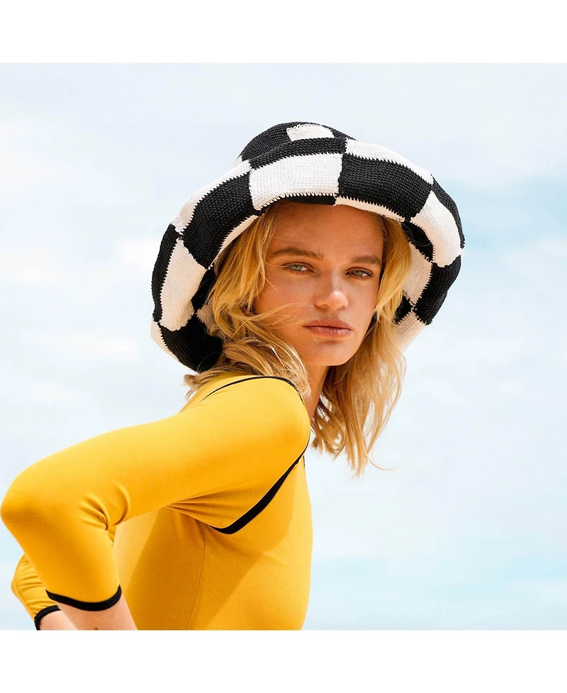 Brunna.co Shilo Checkered Crochet Hat In Black & White