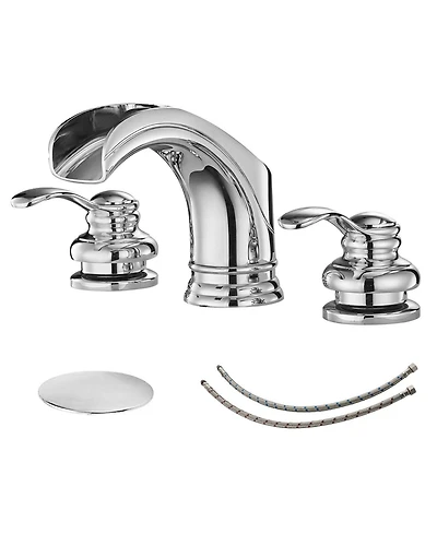 8 in. Waterfall 2-Handle Bathroom Widespread Sink Faucet With Pop-up Drain Assembly Spot Resist Polished Chrome