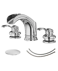 8 in. Waterfall 2-Handle Bathroom Widespread Sink Faucet With Pop-up Drain Assembly Spot Resist Polished Chrome