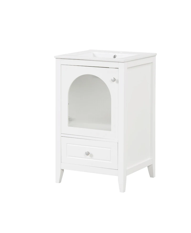 Streamdale 20" Bathroom Vanity with Sink, Bathroom Cabinet with Soft Closing Glass Door, A Drawer, White