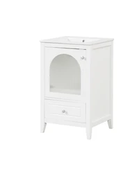 Streamdale 20" Bathroom Vanity with Sink, Bathroom Cabinet with Soft Closing Glass Door, A Drawer, White