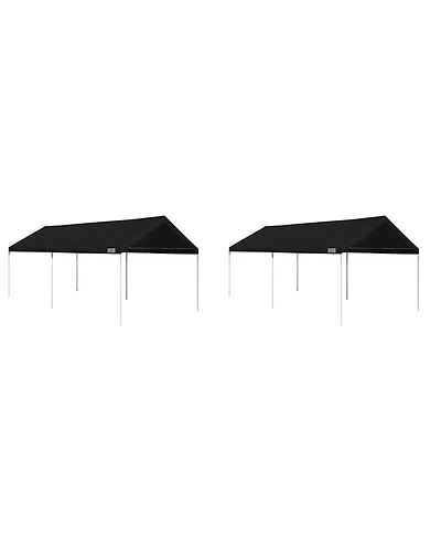 Caravan Canopy Domain 10 x 20 Ft Straight Leg Water Resistant Outdoor Sun Shade Instant Portable Shelter Canopy Tent Set w/ Roller Bag, Black (2 Pack)