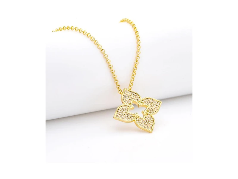 Cubic Zirconia Long Quatrefoil Pendant