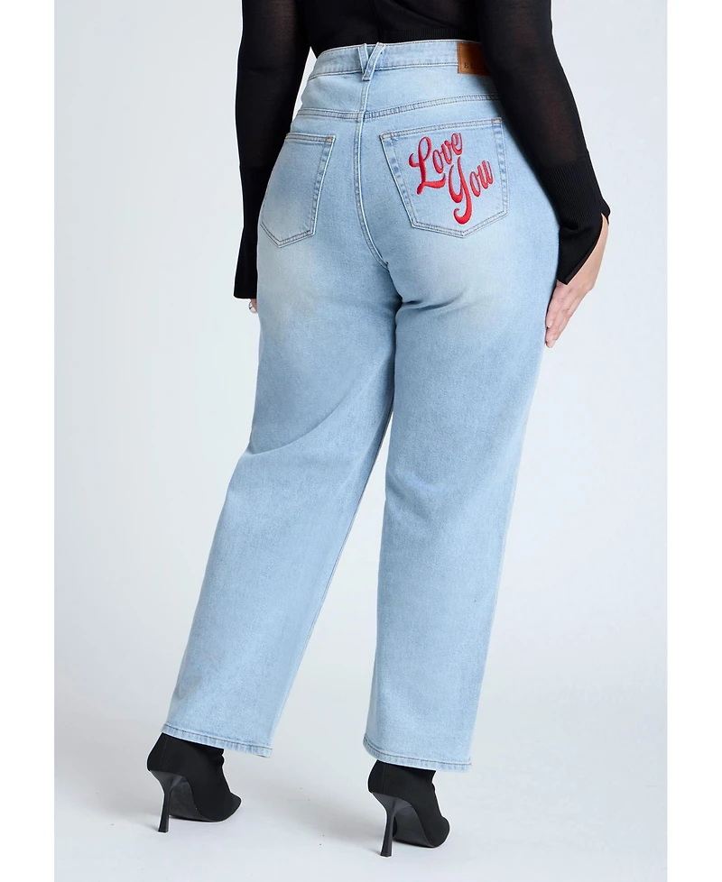 Eloquii Women's Plus Embroidered Naomi Straight Leg Jean
