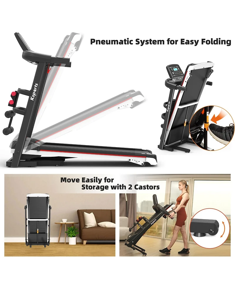 Ksports Treadmill Electric Foldable Exercise Indoor Walking Pad with Auto and Manual Incline, Sit-Up Rack or Strap, Ab Mat, and 2 Dumbbells, Black