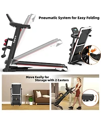 Ksports Treadmill Electric Foldable Exercise Indoor Walking Pad with Auto and Manual Incline, Sit-Up Rack or Strap, Ab Mat, and 2 Dumbbells, Black