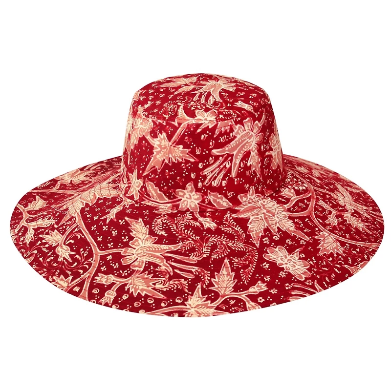 Brunna.co Kusuma Chinoiserie Batik Hat In Maroon Red