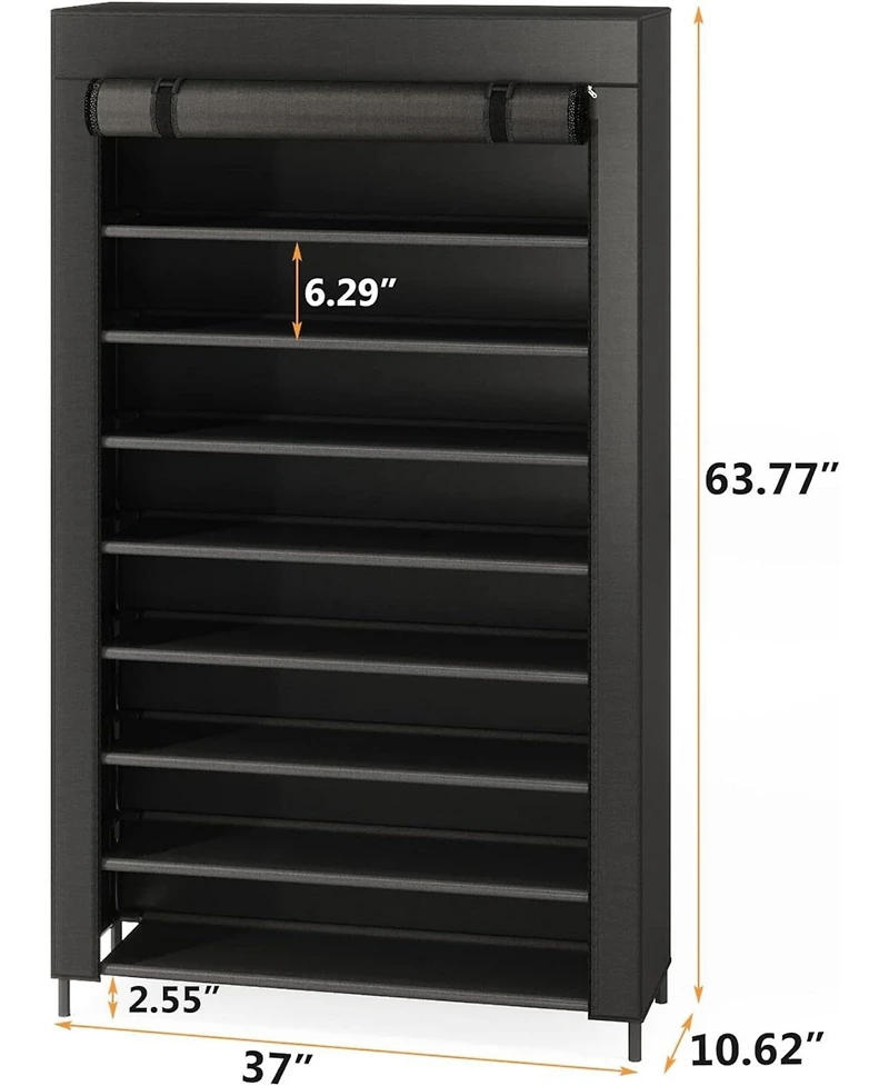 Tribesigns 10 Tier Shoes Rack with Cover,50 Pair Large Shoe Stand, Non-Woven Storage Cabinet
