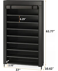 Tribesigns 10 Tier Shoes Rack with Cover,50 Pair Large Shoe Stand, Non-Woven Storage Cabinet