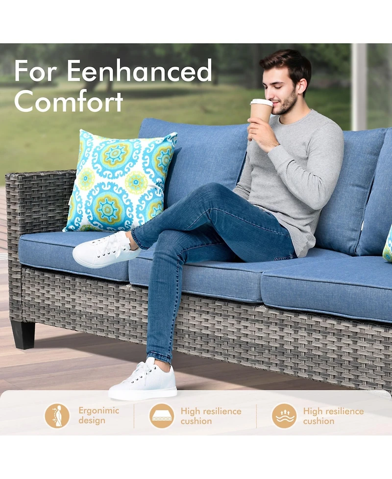 Xizzi 8 Piece Outdoor Patio Furniture Set,High Back Wicker Sofa Couch with 360° Swivel Rocking Chairs,Rattan Chairs and Ottoman Conversation Set