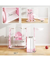 Qaba 4 in 1 Toddler Slide and Swing Set w/ Climber, Basketball Hoop,