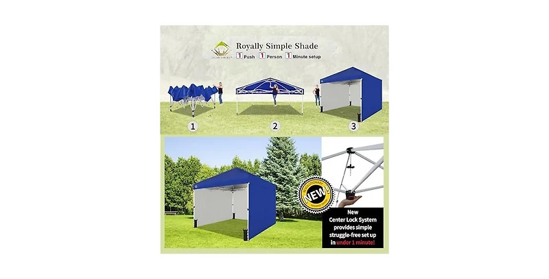 Crown Shades Commercial Instant Canopy Tent, 10x10 Foot Portable Pop Up Outdoor Shelter w/Wheels & 4 Sidewalls, Push Lock & Carry Bag, Navy Blue
