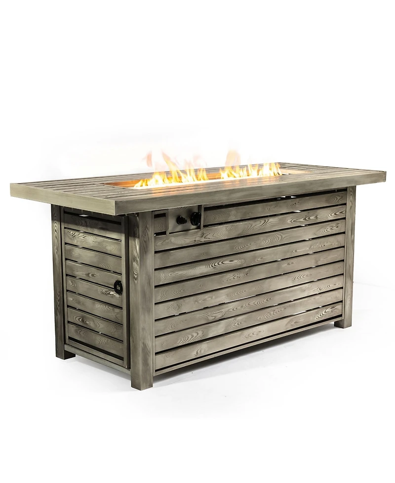 54inch Outdoor Fire Table Steel Fire Pit Table with Wood Grain Surface