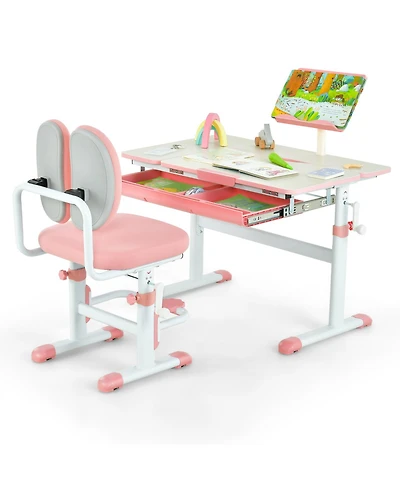 Height-Adjustable Kid's Study Desk and Chair Set