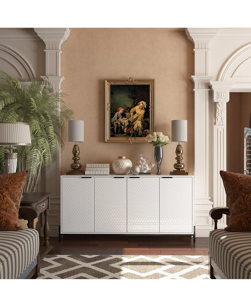 Modern Storage Cabinet with Adjustable Shelves, 65IN Accent Cabinet with 4 Doors, Decorative Cabinets for Living Room, Kitchen, Office