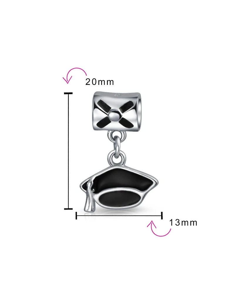 Bling Jewelry Oval Graduate Cap Dangle Charm Bead Sterling Silver Bracelets