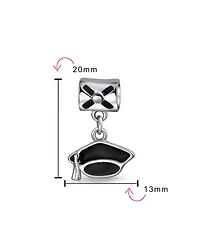 Bling Jewelry Oval Graduate Cap Dangle Charm Bead Sterling Silver Bracelets