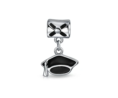 Bling Jewelry Oval Graduate Cap Dangle Charm Bead Sterling Silver Bracelets