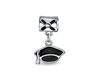Bling Jewelry Oval Graduate Cap Dangle Charm Bead Sterling Silver Bracelets