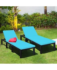 2PCS Patio Rattan Lounge Chair Height Adjustable