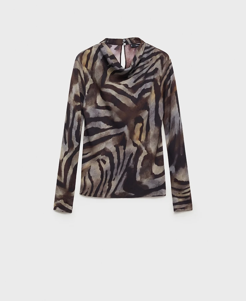 Mango Women's Animal Print Satin Blouse Top