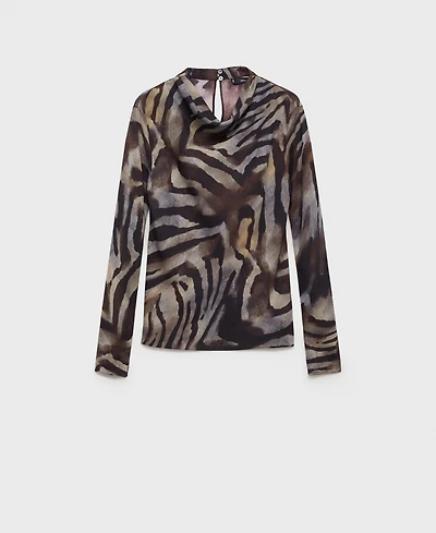Mango Women's Animal Print Satin Blouse Top