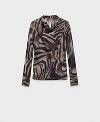 Mango Women's Animal Print Satin Blouse Top