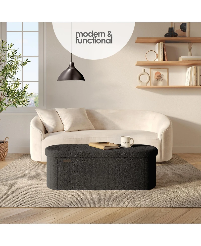 Ovel Boucle Ottoman Storage Bench – Modern Foot Stool, Makeup Vanity Perfect for Living Room & Bedroom Decor