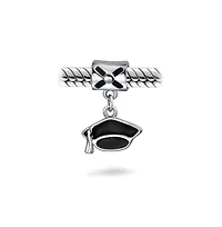 Bling Jewelry Oval Graduate Cap Dangle Charm Bead Sterling Silver Bracelets