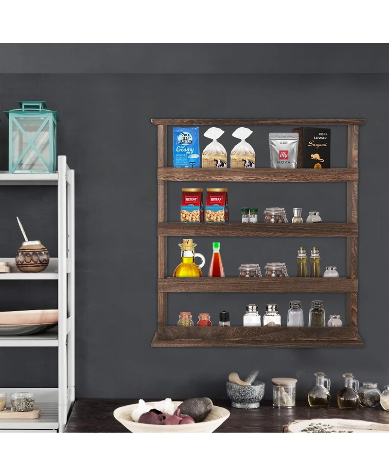 Unho 4 Tier Wall Mounted Floating Shelves: Kitchen Spices Plants Storage Display Shelf