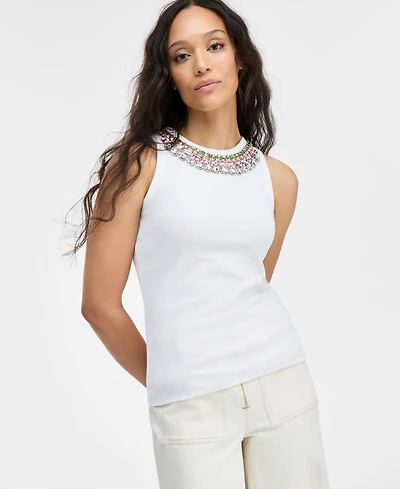 I.n.c. International Concepts Women's Embellished Necklace Tank Top, Exclusively at Macy's