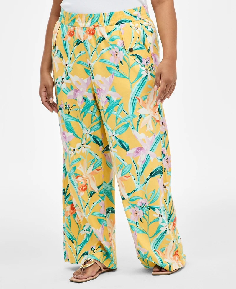 I.n.c. International Concepts Plus Printed Pull-On Wide-Leg Pants, Exclusively at Macy's