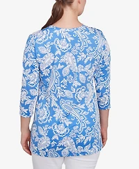 Ruby Rd. Petite Jacobean Paisley Puff Print V-Neck Top