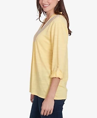 Ruby Rd. Petite Soft Relaxed Textured Trim V-Neck Top