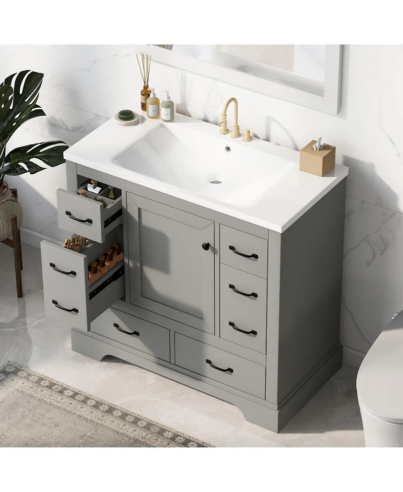 Streamdale 36" Bathroom Vanity with Sink Combo, Six Drawers, Multi-Functional Drawer Divider, Adjustable Shelf, Grey