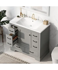 Streamdale 36" Bathroom Vanity with Sink Combo, Six Drawers, Multi-Functional Drawer Divider, Adjustable Shelf, Grey