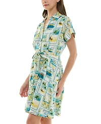 Taylor Petite Printed Short-Sleeve Belted Shirtdress