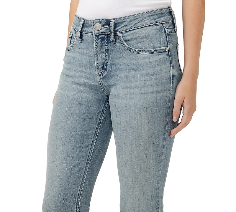 Silver Jeans Co. Women's Suki Mid-Rise Curvy-Fit Straight-Leg Cropped Denim Jeans