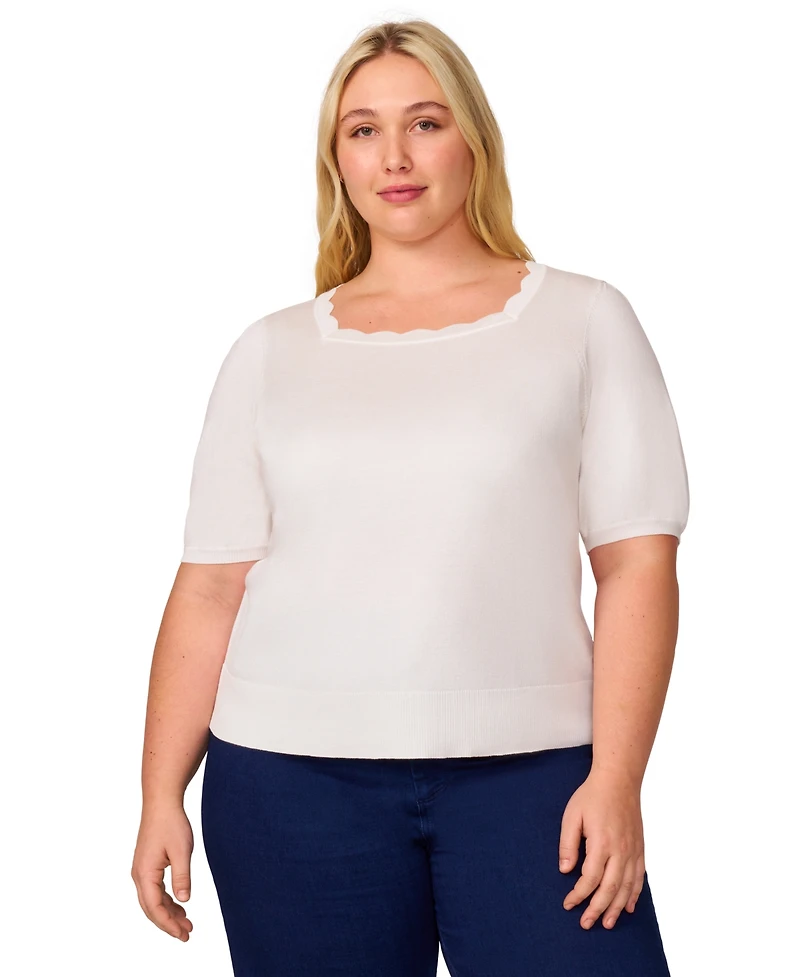 Melissa Paige Plus Elbow-Sleeve Scalloped-Neck Sweater, Exclusively