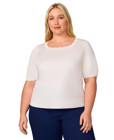 Melissa Paige Plus Elbow-Sleeve Scalloped-Neck Sweater, Exclusively